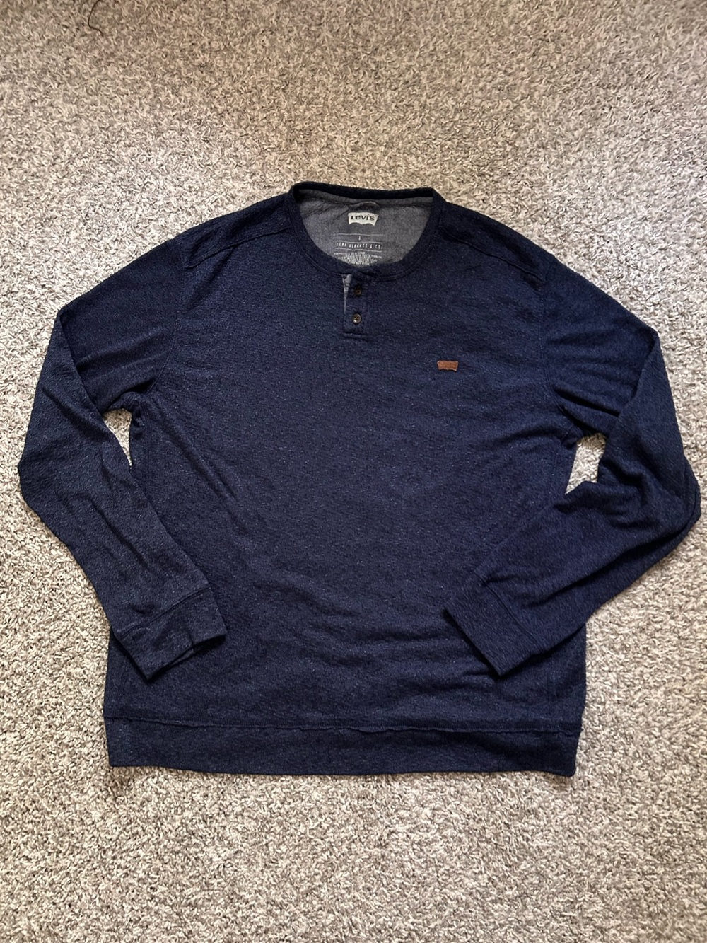Vintage Y2K Levi's Logo Navy Button Pullover Henley Sweatshirt Jumper